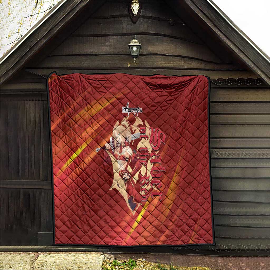 Saber of Red Fate Apocrypha Theme Quilt with Sword Pose and Fiery Red Gradient Graphic Design - The Mazicc