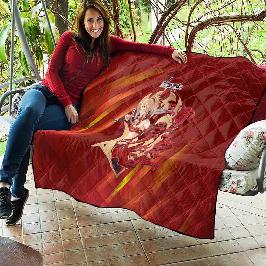 Saber of Red Fate Apocrypha Theme Quilt with Sword Pose and Fiery Red Gradient Graphic Design - The Mazicc