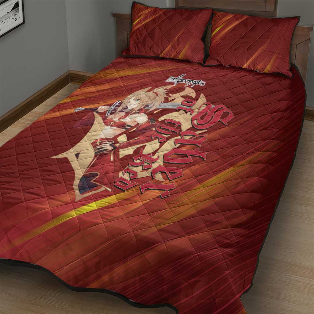 Saber of Red Fate Apocrypha Theme Quilt Bed Set with Sword Pose and Fiery Red Gradient Graphic Design - The Mazicc