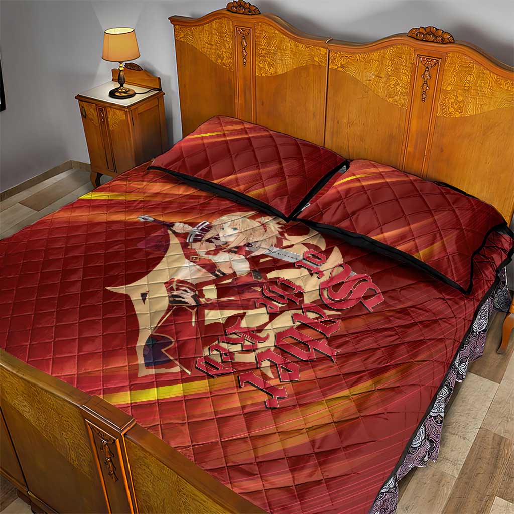 Saber of Red Fate Apocrypha Theme Quilt Bed Set with Sword Pose and Fiery Red Gradient Graphic Design - The Mazicc
