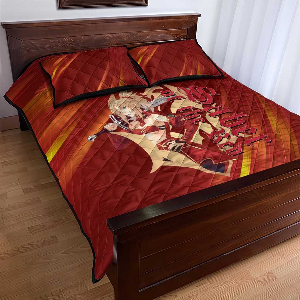 Saber of Red Fate Apocrypha Theme Quilt Bed Set with Sword Pose and Fiery Red Gradient Graphic Design - The Mazicc