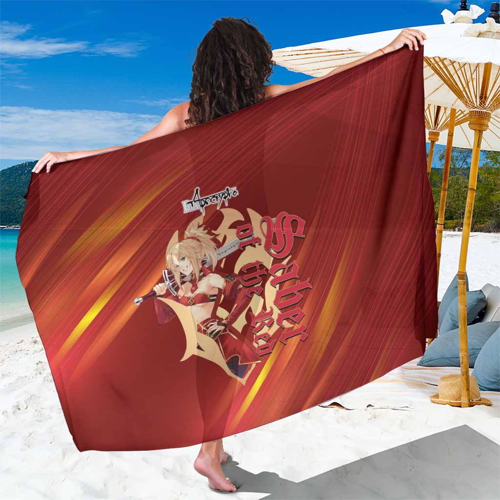 Saber of Red Fate Apocrypha Theme Sarong with Sword Pose and Fiery Red Gradient Graphic Design - The Mazicc