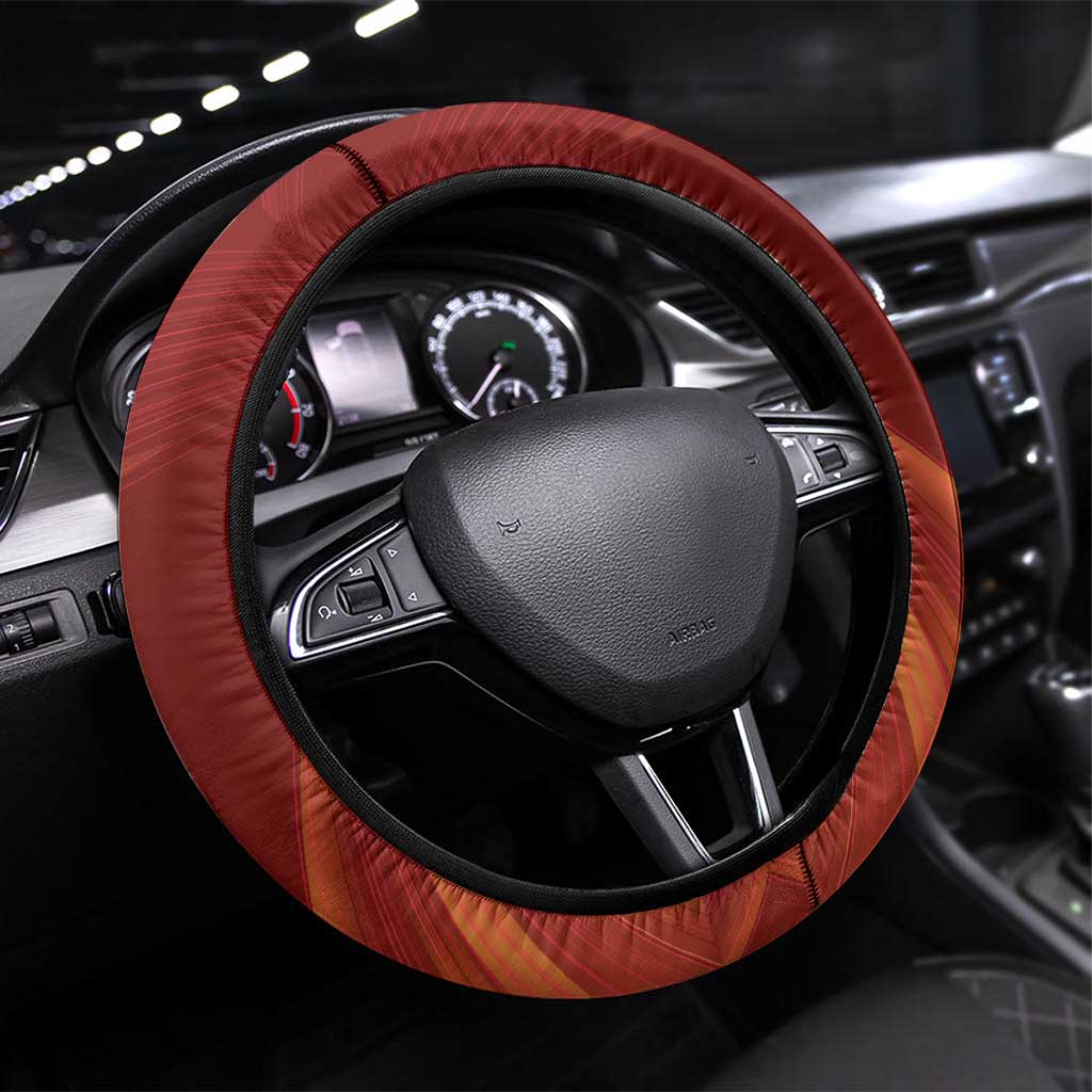 Saber of Red Fate Apocrypha Theme Steering Wheel Cover with Sword Pose and Fiery Red Gradient Graphic Design - The Mazicc