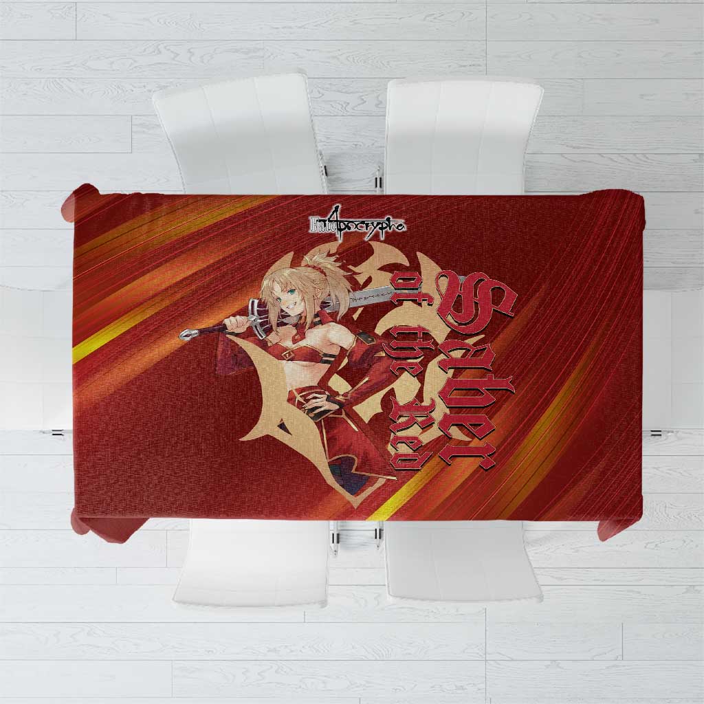 Saber of Red Fate Apocrypha Theme Tablecloth with Sword Pose and Fiery Red Gradient Graphic Design - The Mazicc