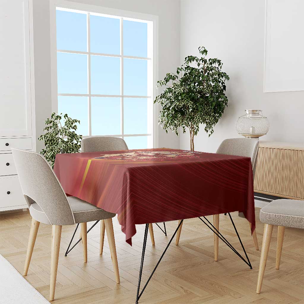 Saber of Red Fate Apocrypha Theme Tablecloth with Sword Pose and Fiery Red Gradient Graphic Design - The Mazicc