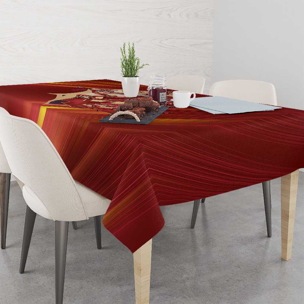 Saber of Red Fate Apocrypha Theme Tablecloth with Sword Pose and Fiery Red Gradient Graphic Design - The Mazicc