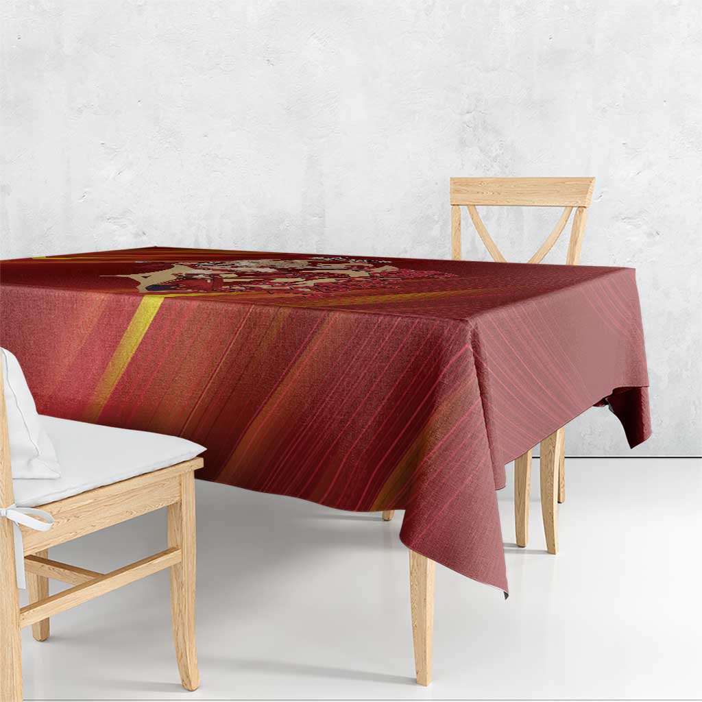 Saber of Red Fate Apocrypha Theme Tablecloth with Sword Pose and Fiery Red Gradient Graphic Design - The Mazicc