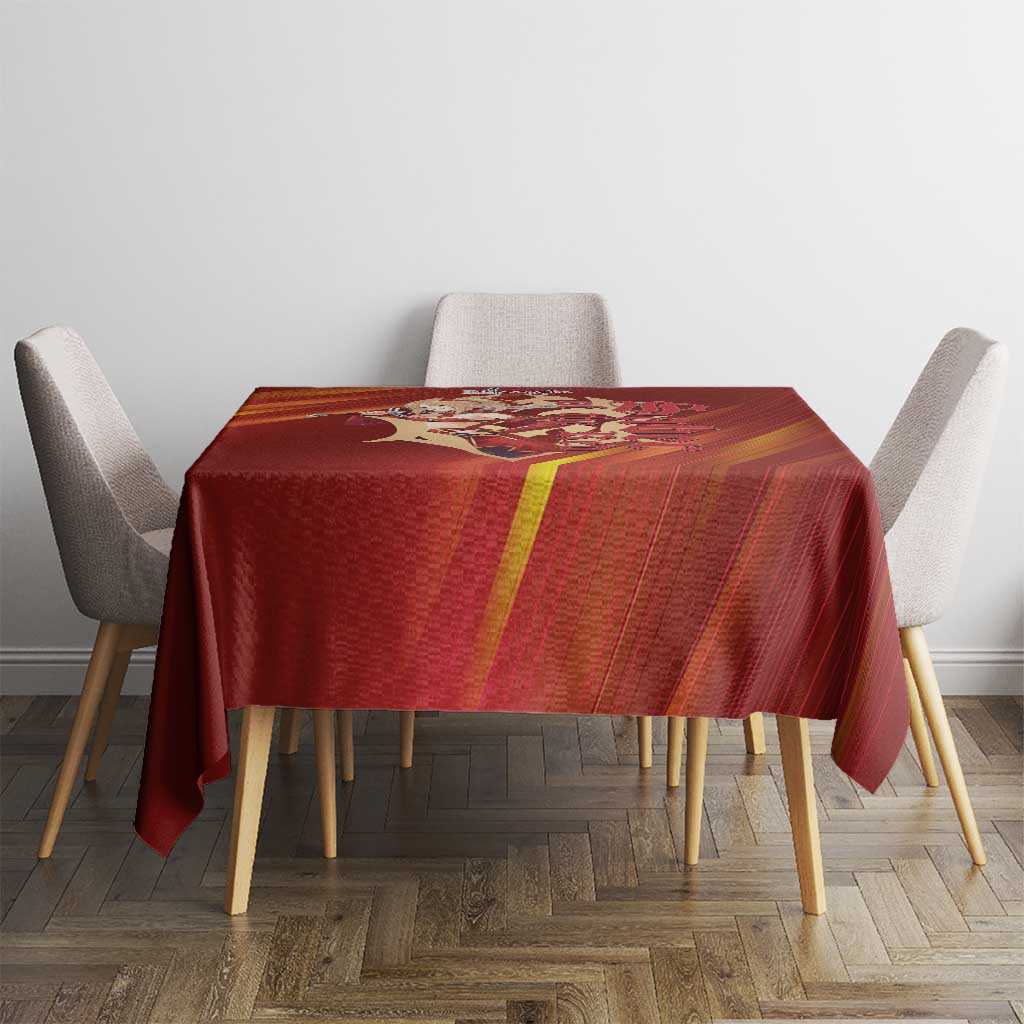 Saber of Red Fate Apocrypha Theme Tablecloth with Sword Pose and Fiery Red Gradient Graphic Design - The Mazicc