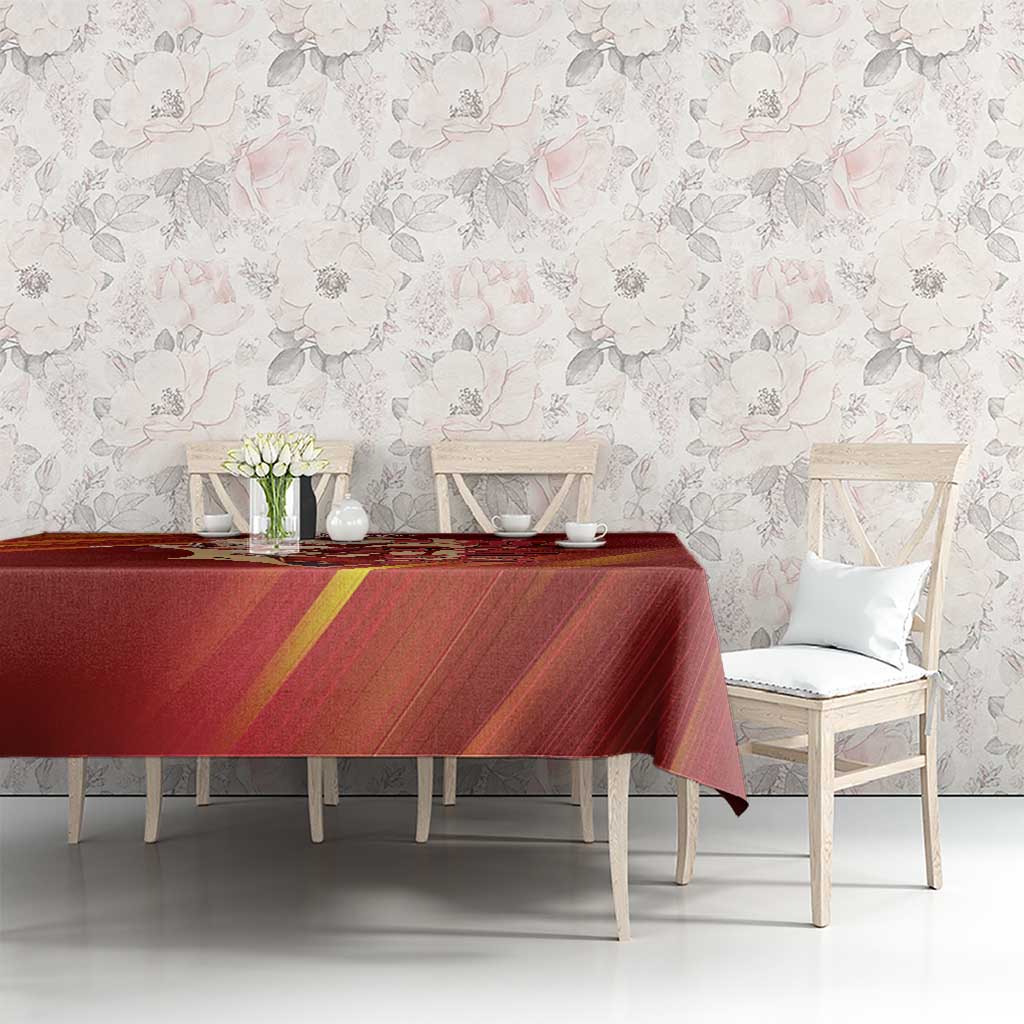 Saber of Red Fate Apocrypha Theme Tablecloth with Sword Pose and Fiery Red Gradient Graphic Design - The Mazicc