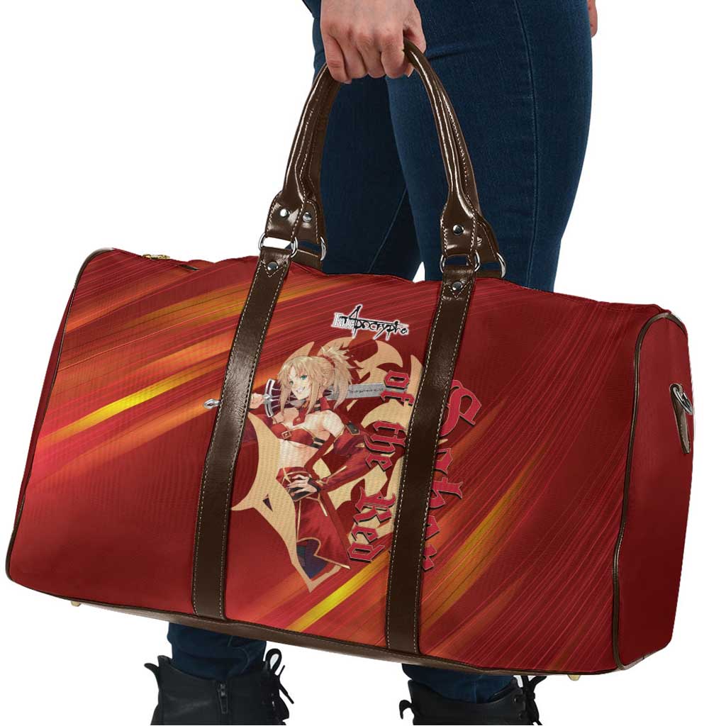 Saber of Red Fate Apocrypha Theme Travel Bag with Sword Pose and Fiery Red Gradient Graphic Design - The Mazicc