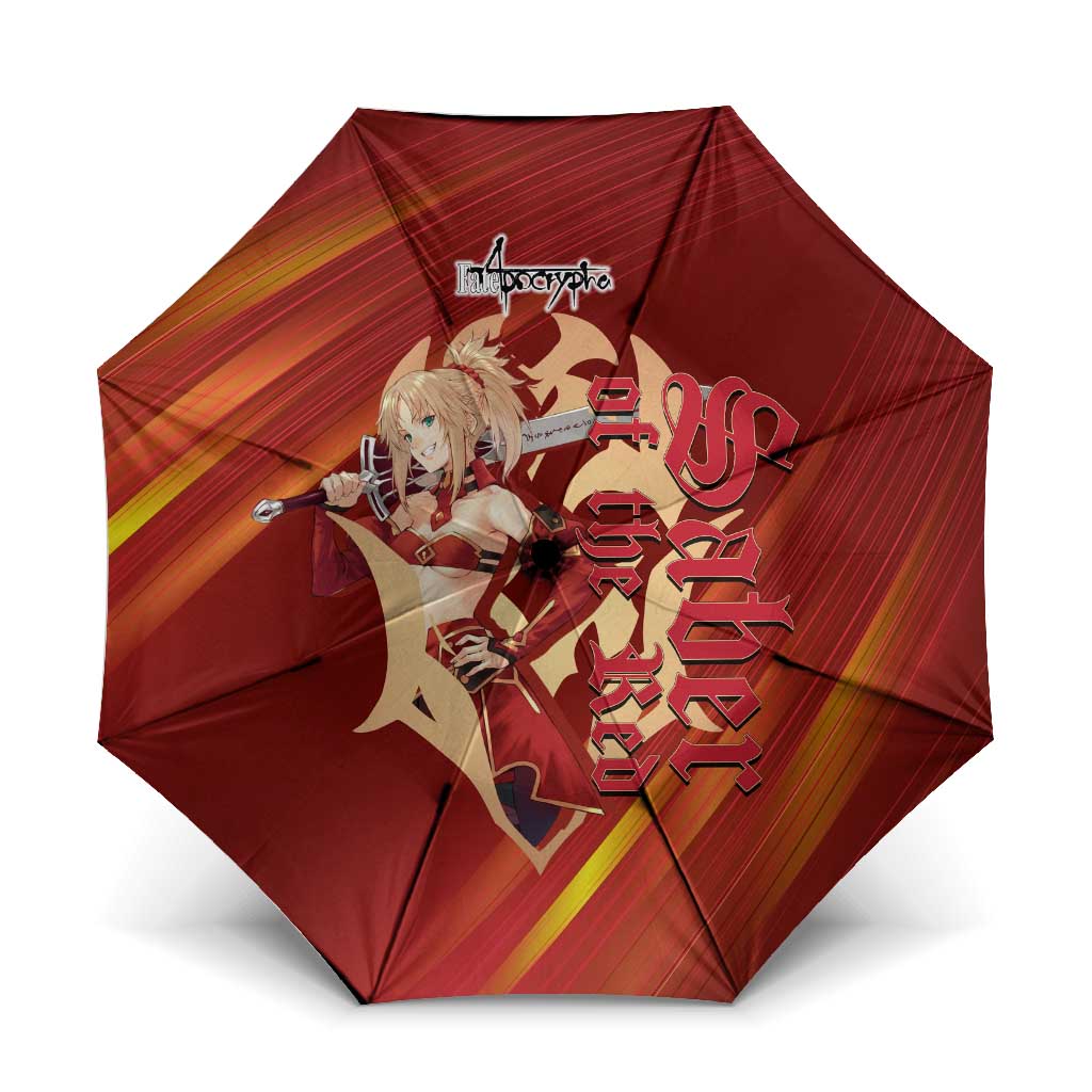 Saber of Red Fate Apocrypha Theme Umbrella with Sword Pose and Fiery Red Gradient Graphic Design - The Mazicc
