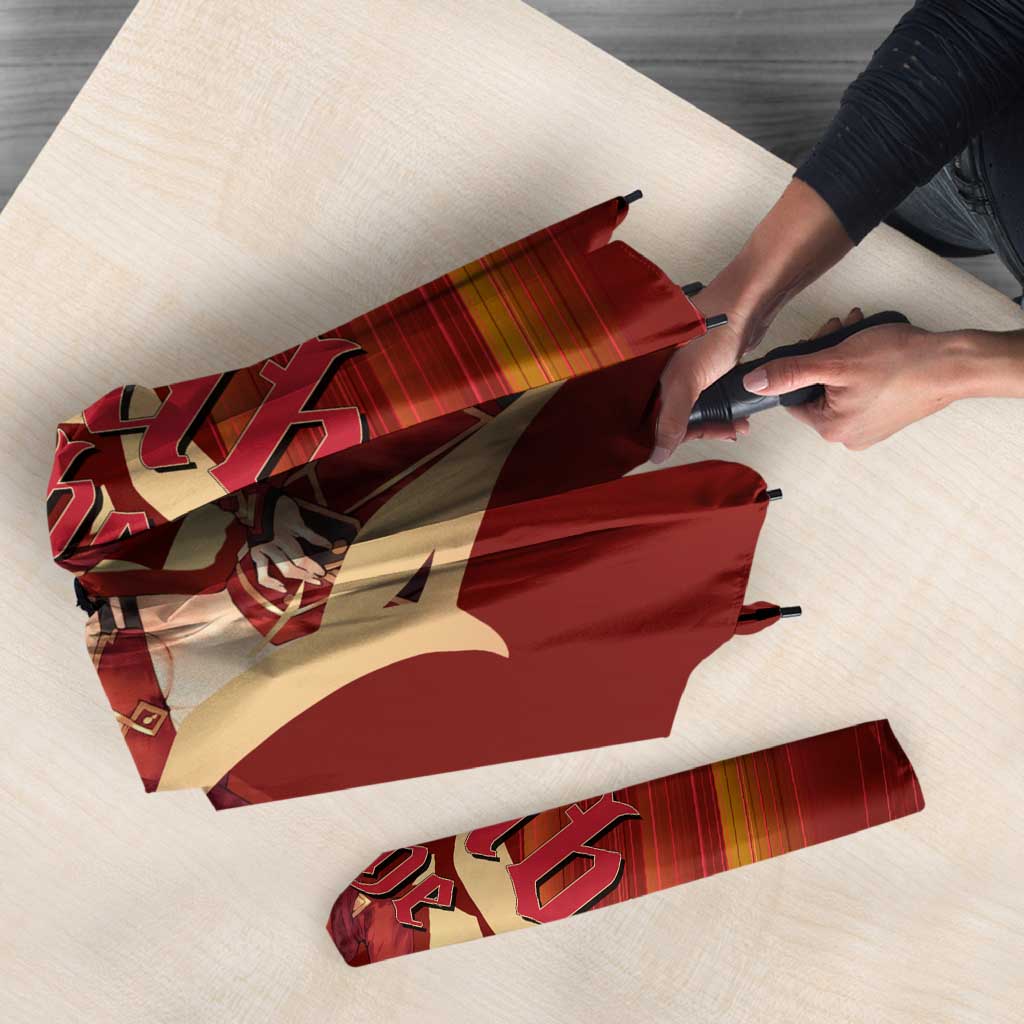 Saber of Red Fate Apocrypha Theme Umbrella with Sword Pose and Fiery Red Gradient Graphic Design - The Mazicc