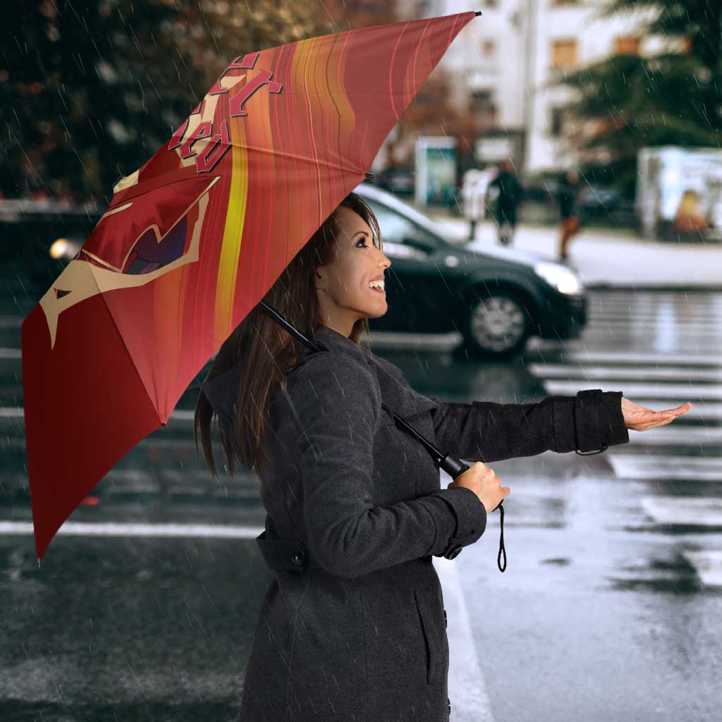 Saber of Red Fate Apocrypha Theme Umbrella with Sword Pose and Fiery Red Gradient Graphic Design - The Mazicc