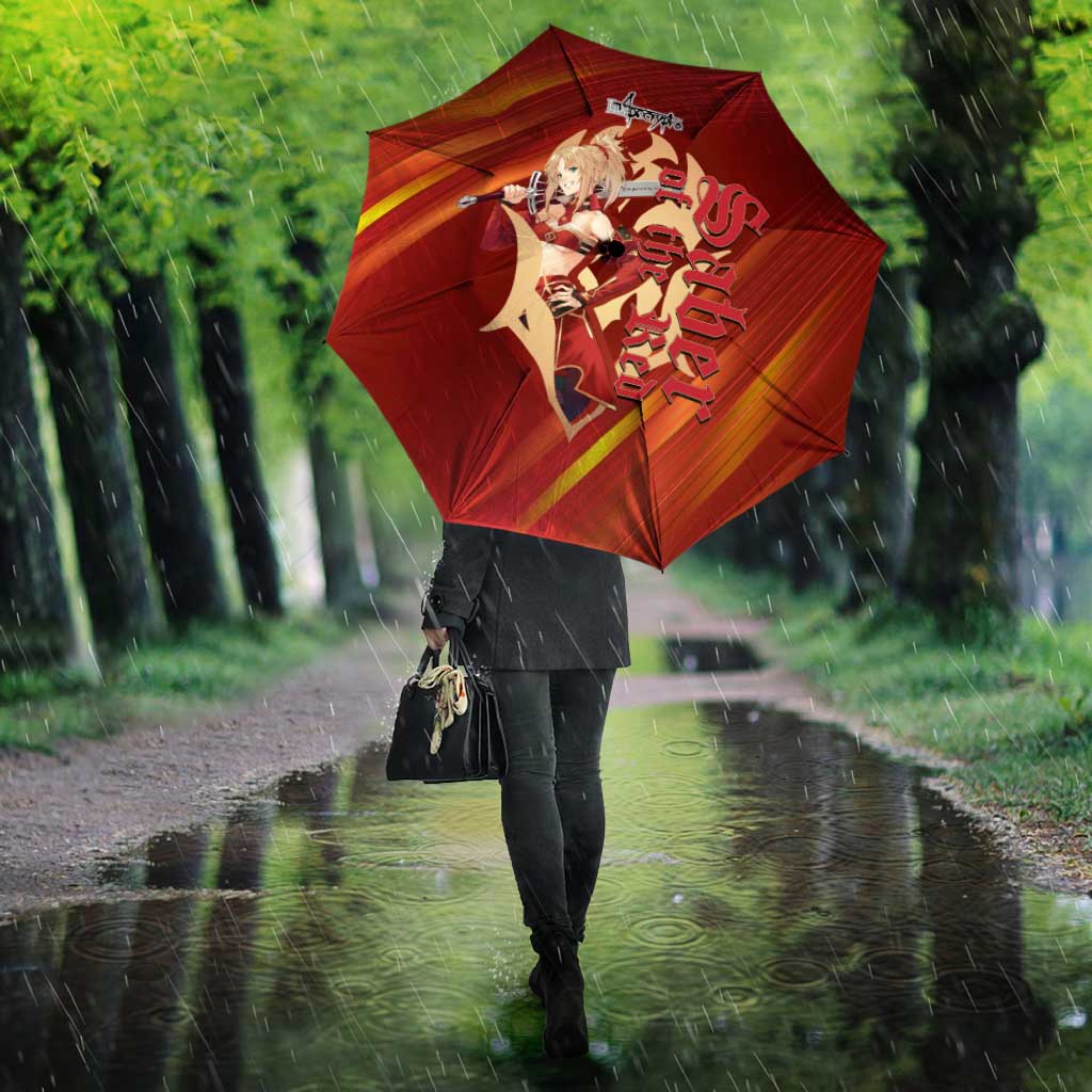 Saber of Red Fate Apocrypha Theme Umbrella with Sword Pose and Fiery Red Gradient Graphic Design - The Mazicc