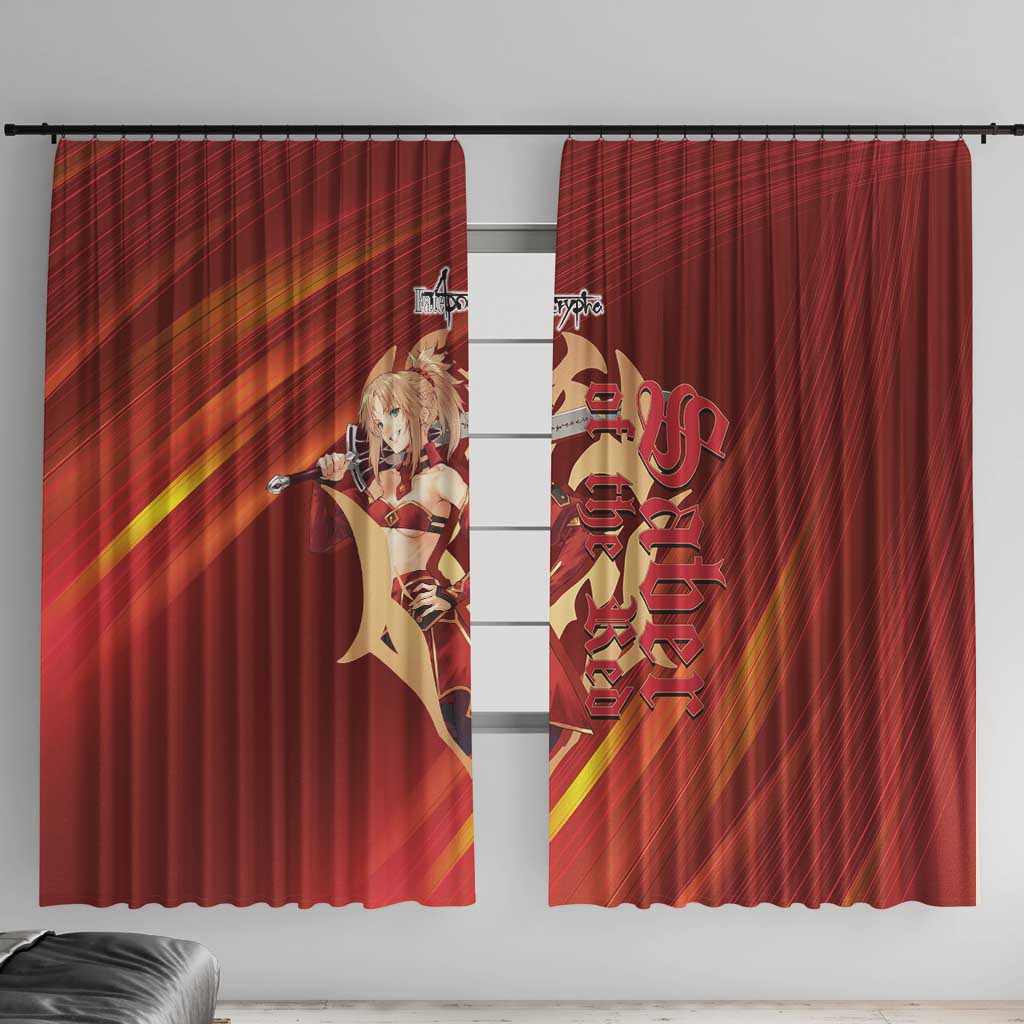 Saber of Red Fate Apocrypha Theme Window Curtain with Sword Pose and Fiery Red Gradient Graphic Design - The Mazicc
