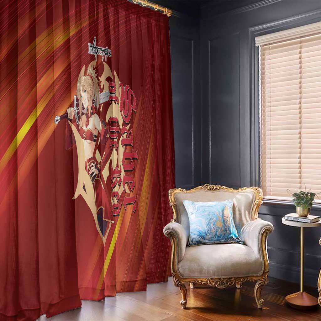 Saber of Red Fate Apocrypha Theme Window Curtain with Sword Pose and Fiery Red Gradient Graphic Design - The Mazicc