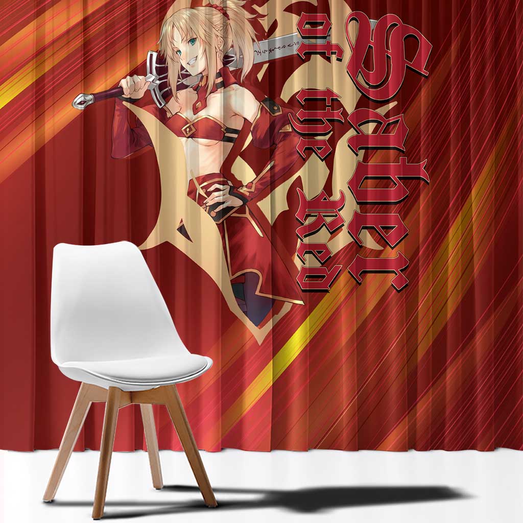 Saber of Red Fate Apocrypha Theme Window Curtain with Sword Pose and Fiery Red Gradient Graphic Design - The Mazicc