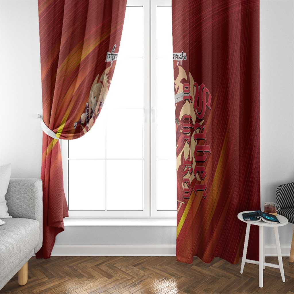 Saber of Red Fate Apocrypha Theme Window Curtain with Sword Pose and Fiery Red Gradient Graphic Design - The Mazicc
