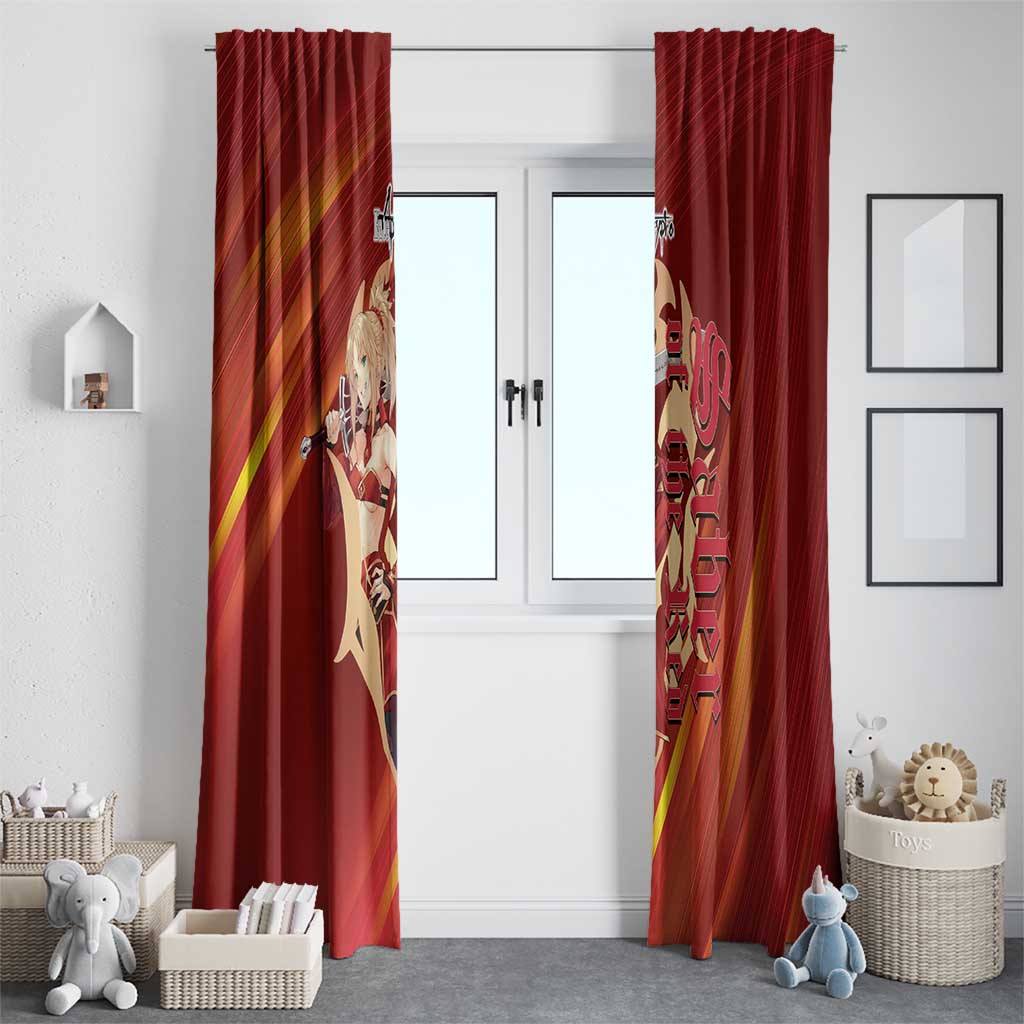 Saber of Red Fate Apocrypha Theme Window Curtain with Sword Pose and Fiery Red Gradient Graphic Design - The Mazicc