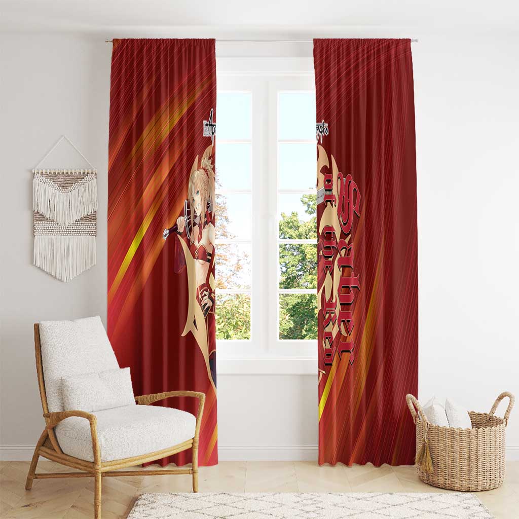 Saber of Red Fate Apocrypha Theme Window Curtain with Sword Pose and Fiery Red Gradient Graphic Design - The Mazicc
