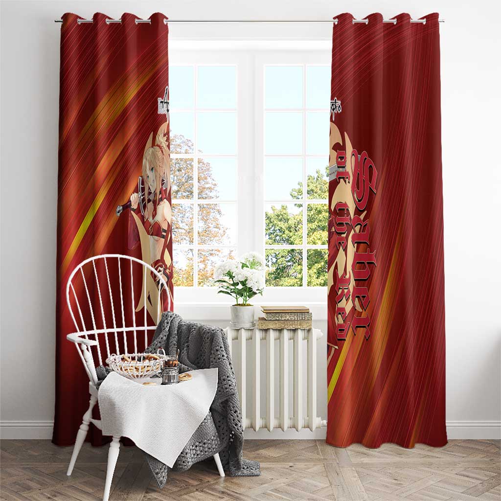 Saber of Red Fate Apocrypha Theme Window Curtain with Sword Pose and Fiery Red Gradient Graphic Design - The Mazicc