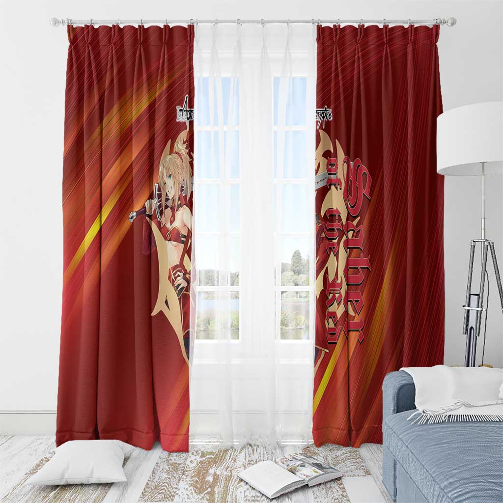Saber of Red Fate Apocrypha Theme Window Curtain with Sword Pose and Fiery Red Gradient Graphic Design - The Mazicc