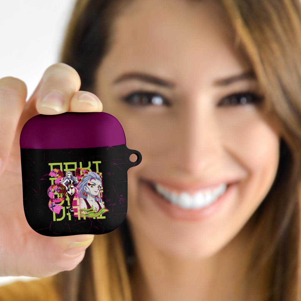 Daki Demon Slayer Theme AirPods Case with Obi Sash Design and Neon Pink Green Graphic Elements - The Mazicc