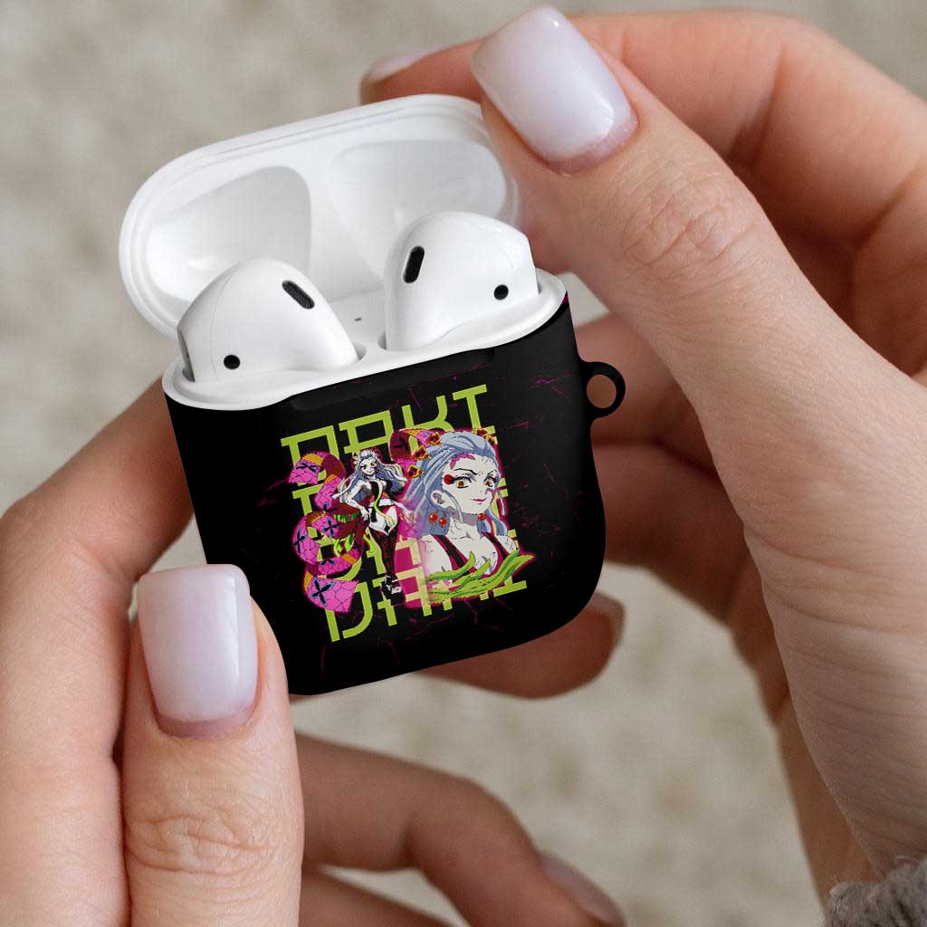 Daki Demon Slayer Theme AirPods Case with Obi Sash Design and Neon Pink Green Graphic Elements - The Mazicc