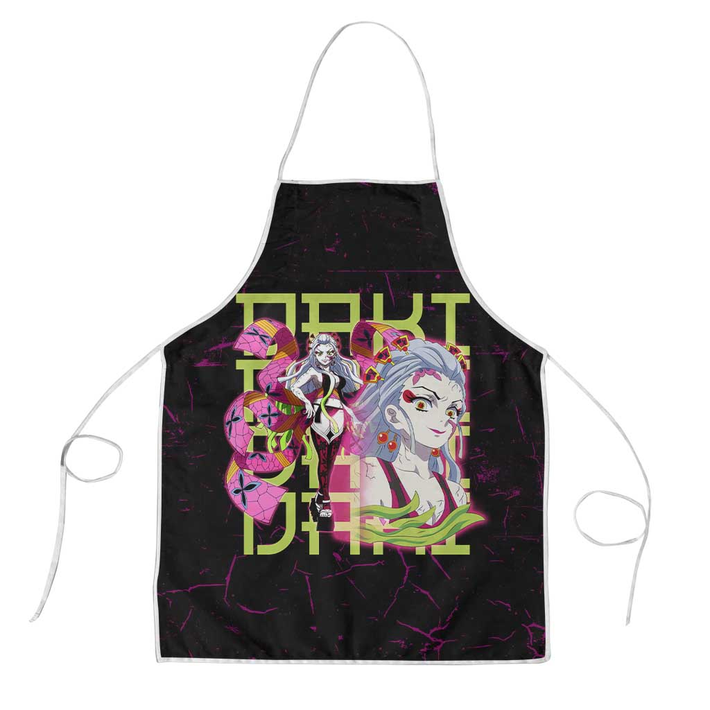 Daki Demon Slayer Theme Apron with Obi Sash Design and Neon Pink Green Graphic Elements - The Mazicc
