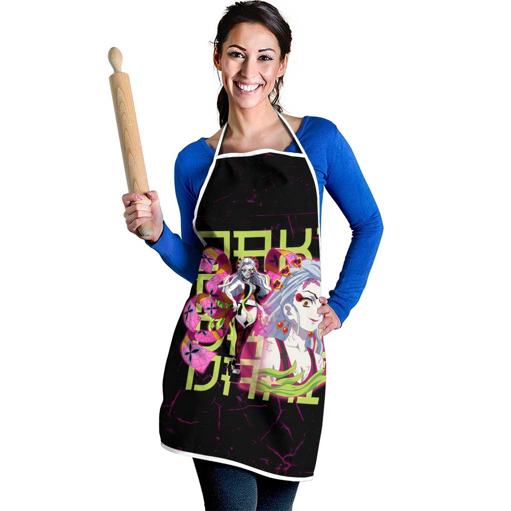 Daki Demon Slayer Theme Apron with Obi Sash Design and Neon Pink Green Graphic Elements - The Mazicc