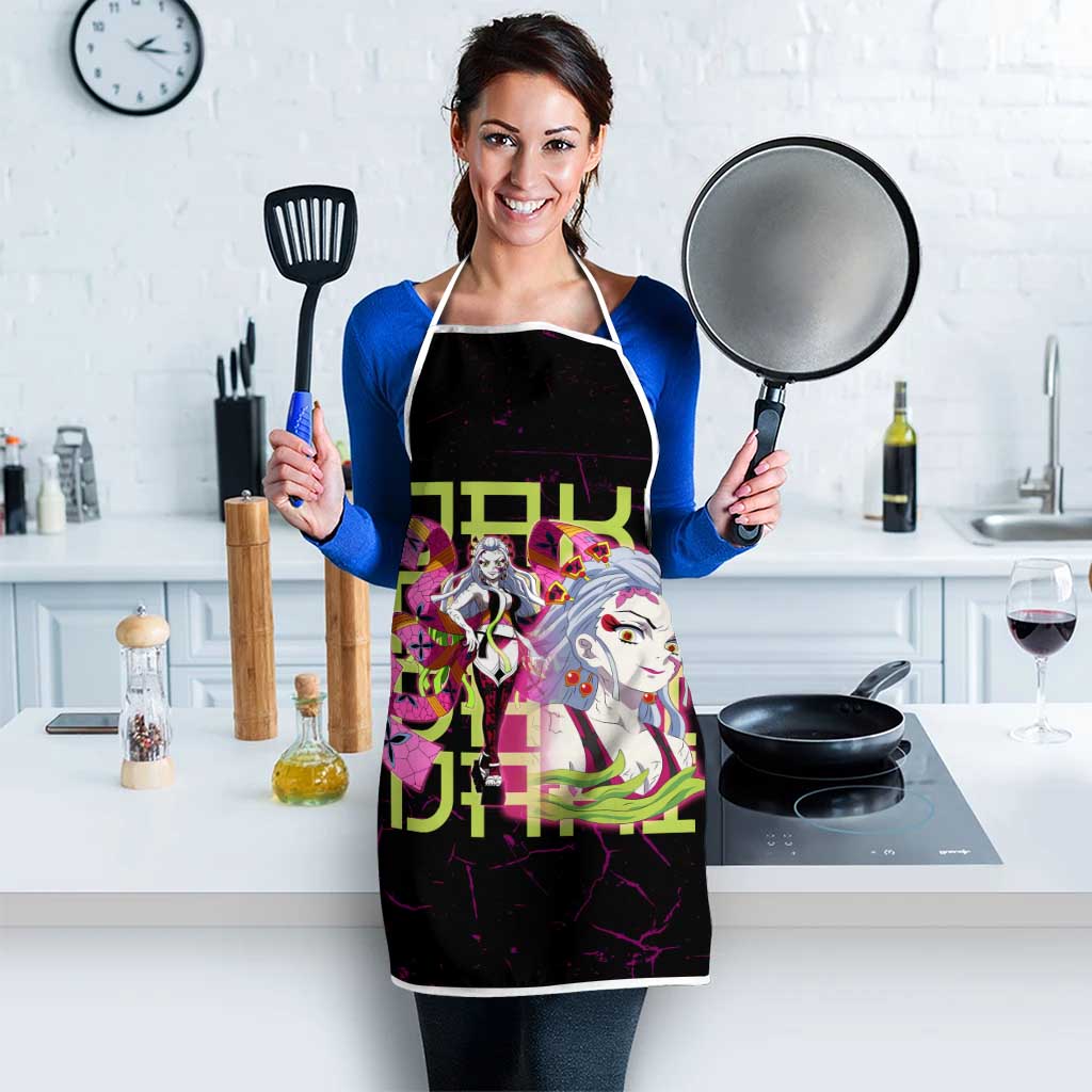 Daki Demon Slayer Theme Apron with Obi Sash Design and Neon Pink Green Graphic Elements - The Mazicc