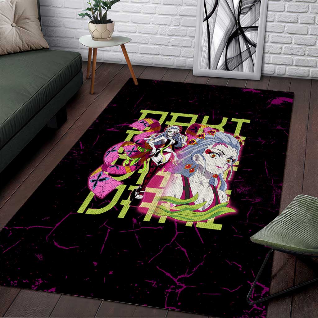 Daki Demon Slayer Theme Area Rug with Obi Sash Design and Neon Pink Green Graphic Elements - The Mazicc