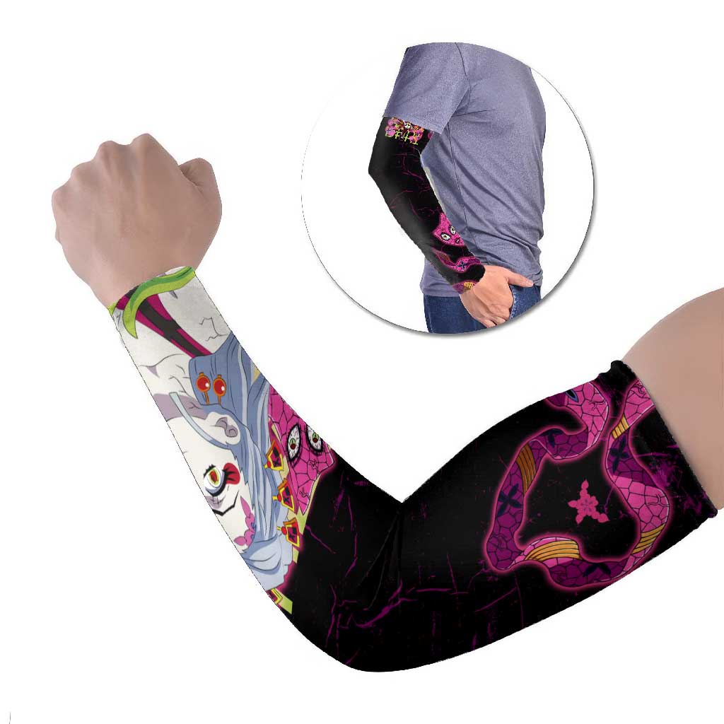 Daki Demon Slayer Theme Arm Sleeves with Obi Sash Design and Neon Pink Green Graphic Elements - The Mazicc