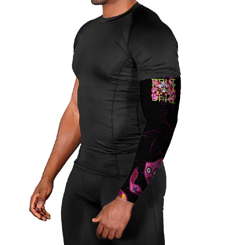 Daki Demon Slayer Theme Arm Sleeves with Obi Sash Design and Neon Pink Green Graphic Elements - The Mazicc