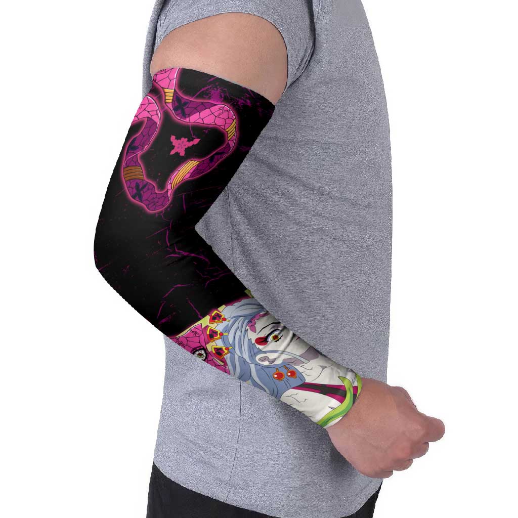 Daki Demon Slayer Theme Arm Sleeves with Obi Sash Design and Neon Pink Green Graphic Elements - The Mazicc
