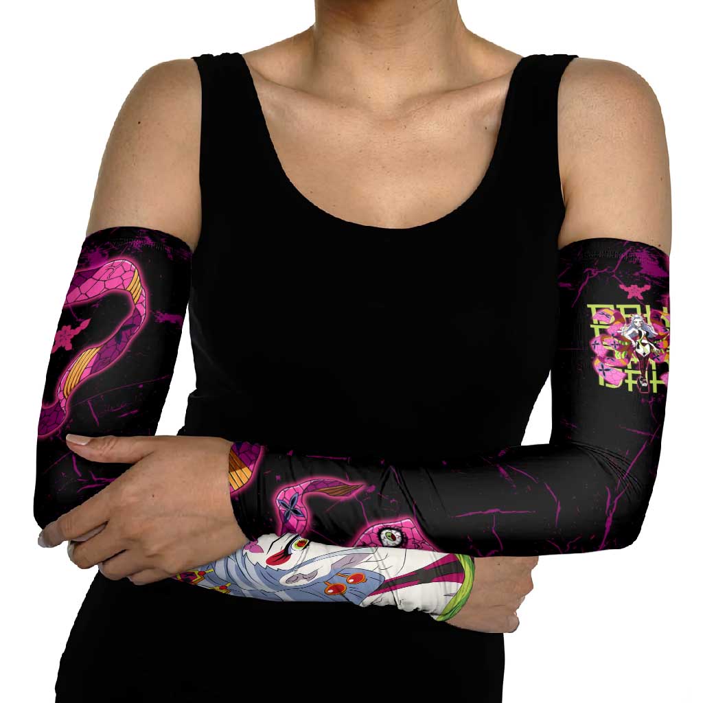 Daki Demon Slayer Theme Arm Sleeves with Obi Sash Design and Neon Pink Green Graphic Elements - The Mazicc