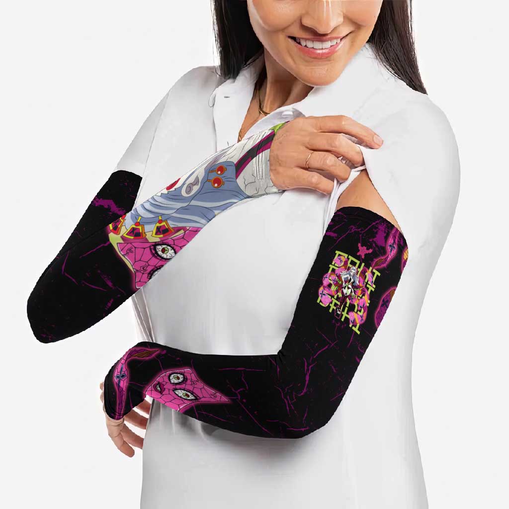 Daki Demon Slayer Theme Arm Sleeves with Obi Sash Design and Neon Pink Green Graphic Elements - The Mazicc