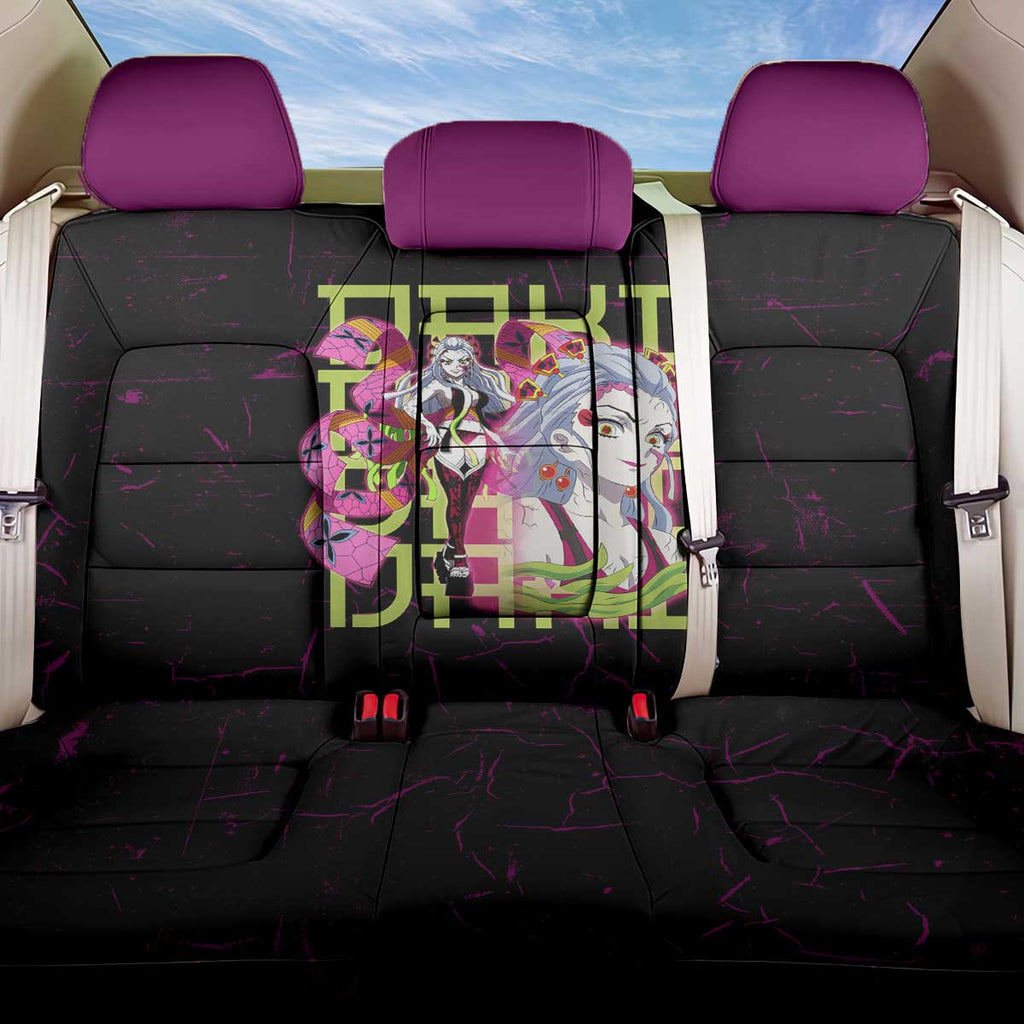 Daki Demon Slayer Theme Back Car Seat Cover with Obi Sash Design and Neon Pink Green Graphic Elements - The Mazicc