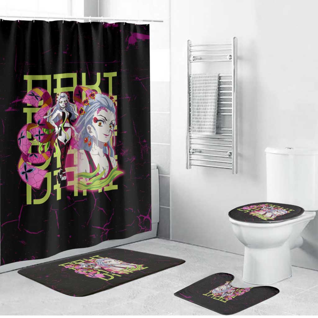 Daki Demon Slayer Theme Bathroom Set with Obi Sash Design and Neon Pink Green Graphic Elements - The Mazicc