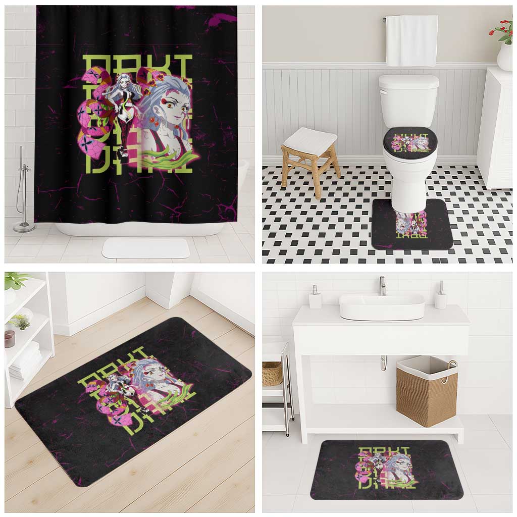 Daki Demon Slayer Theme Bathroom Set with Obi Sash Design and Neon Pink Green Graphic Elements - The Mazicc