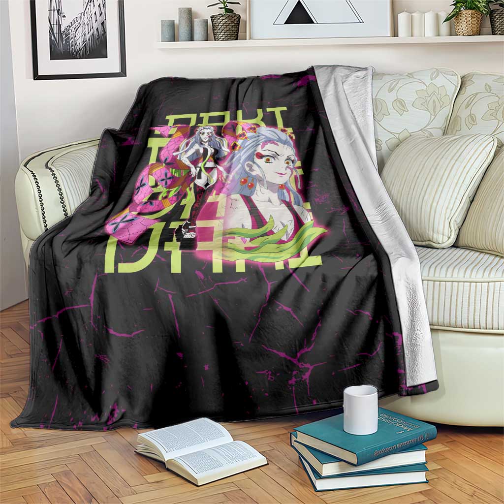 Daki Demon Slayer Theme Blanket with Obi Sash Design and Neon Pink Green Graphic Elements - The Mazicc