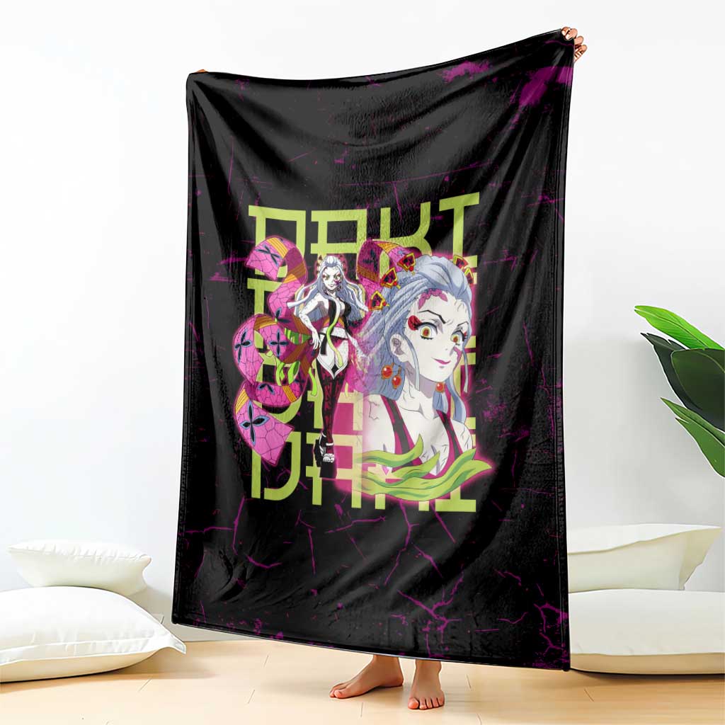 Daki Demon Slayer Theme Blanket with Obi Sash Design and Neon Pink Green Graphic Elements - The Mazicc