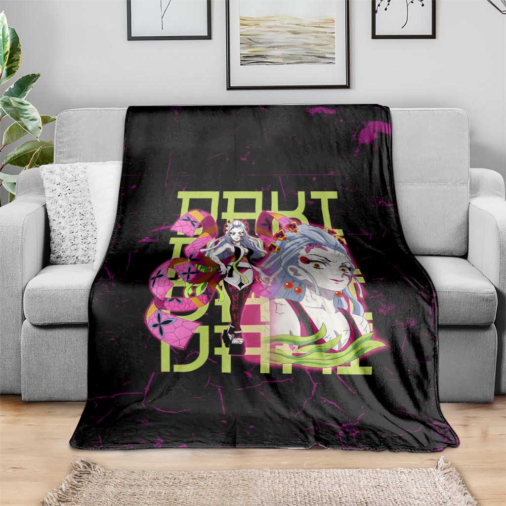 Daki Demon Slayer Theme Blanket with Obi Sash Design and Neon Pink Green Graphic Elements - The Mazicc