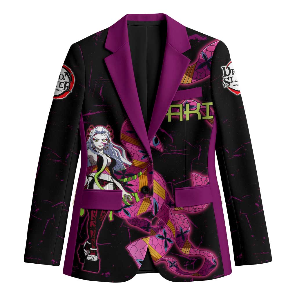 Daki Demon Slayer Theme Blazer with Obi Sash Design and Neon Pink Green Graphic Elements - The Mazicc