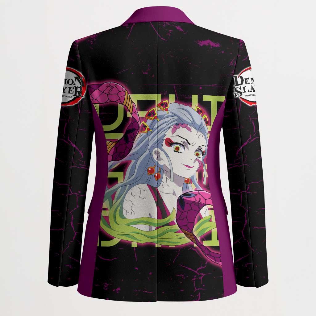 Daki Demon Slayer Theme Blazer with Obi Sash Design and Neon Pink Green Graphic Elements - The Mazicc