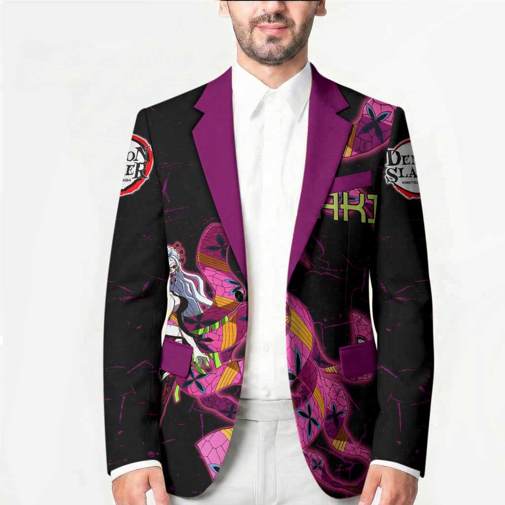 Daki Demon Slayer Theme Blazer with Obi Sash Design and Neon Pink Green Graphic Elements - The Mazicc
