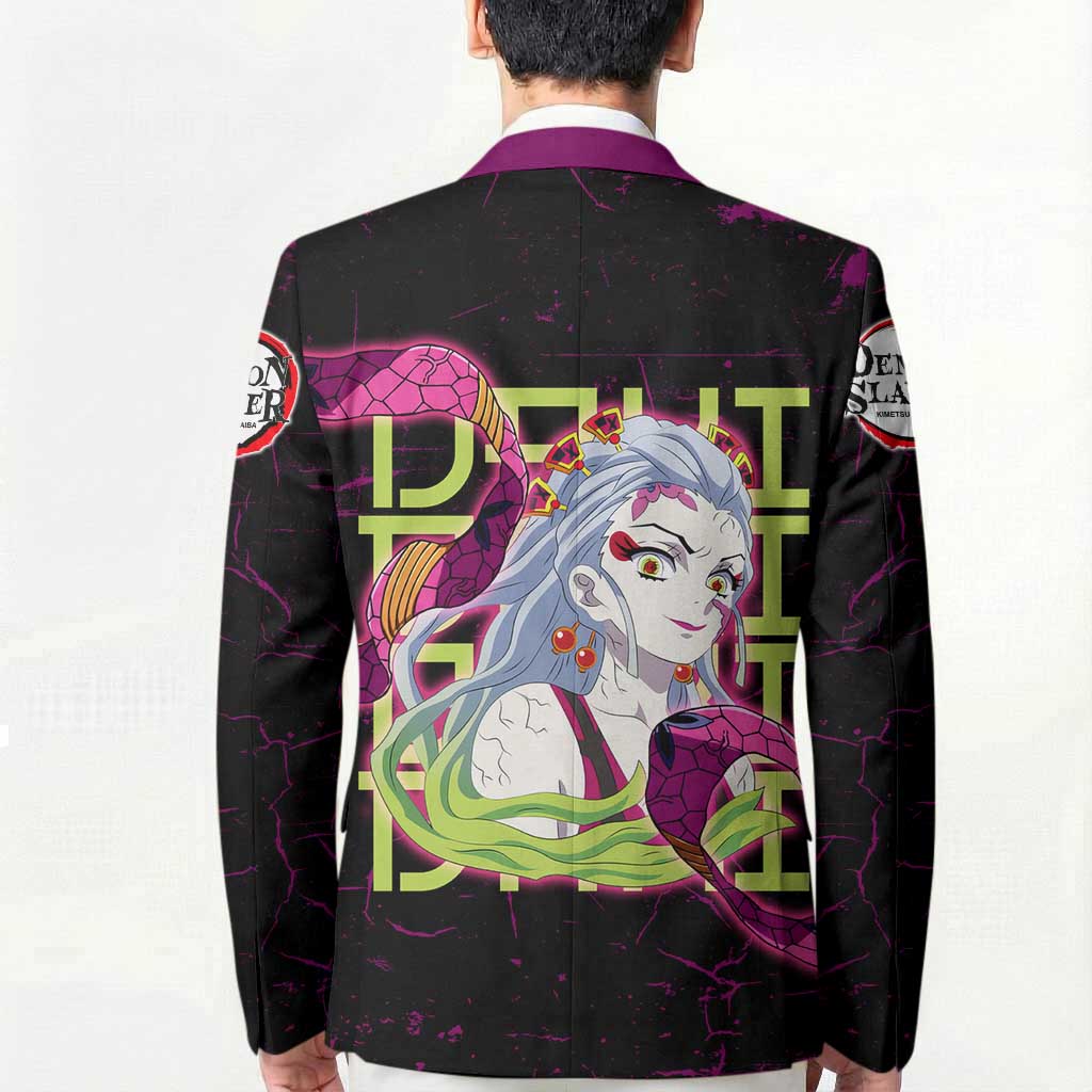 Daki Demon Slayer Theme Blazer with Obi Sash Design and Neon Pink Green Graphic Elements - The Mazicc