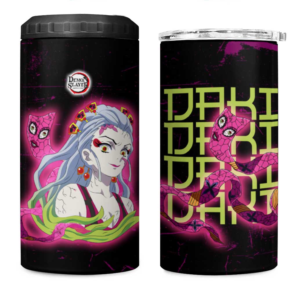 Daki Demon Slayer Theme 4 in 1 Can Cooler Tumbler with Obi Sash Design and Neon Pink Green Graphic Elements - The Mazicc