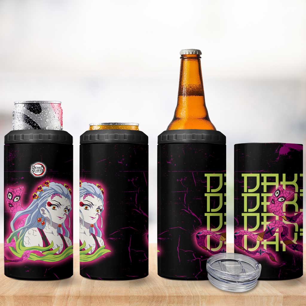 Daki Demon Slayer Theme 4 in 1 Can Cooler Tumbler with Obi Sash Design and Neon Pink Green Graphic Elements - The Mazicc
