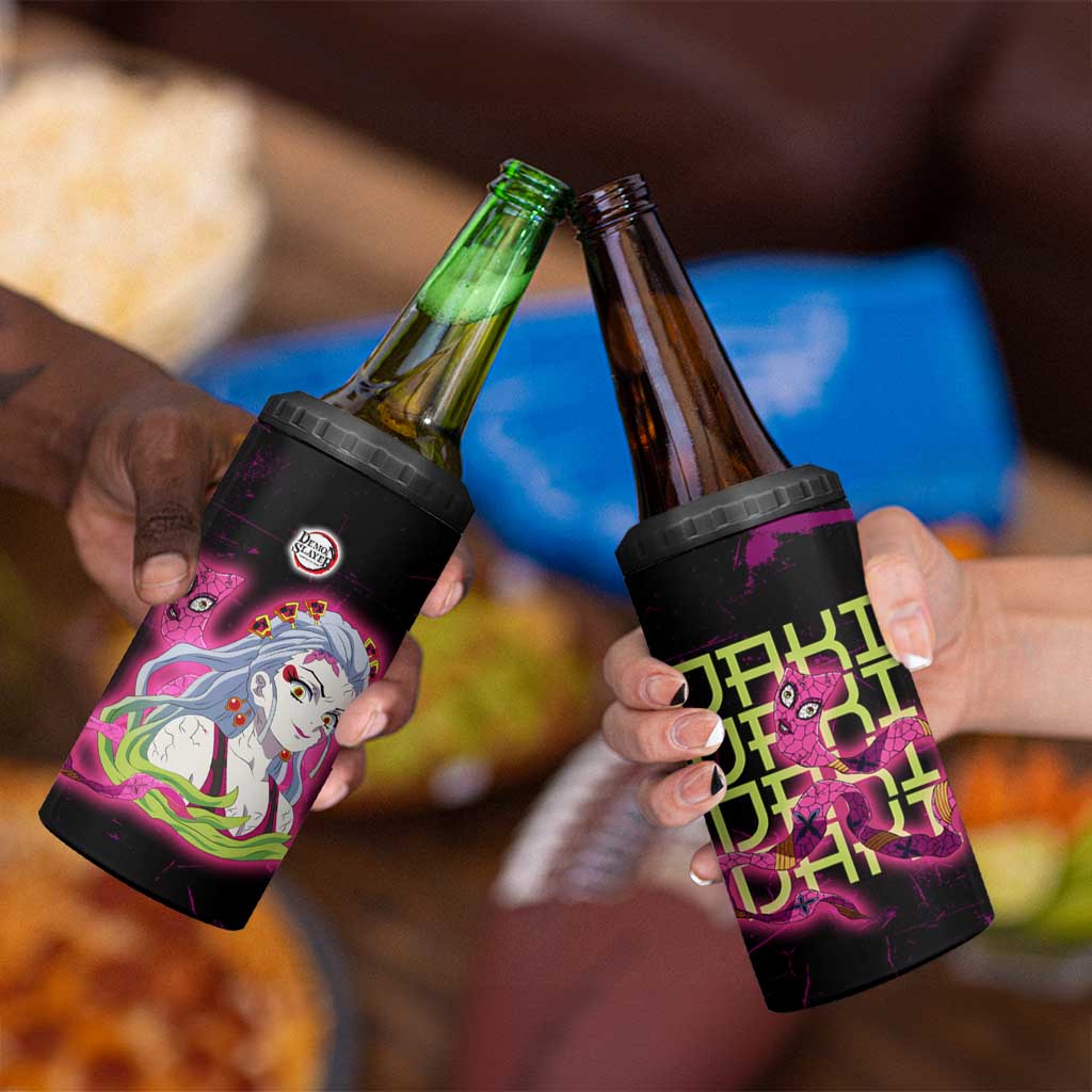 Daki Demon Slayer Theme 4 in 1 Can Cooler Tumbler with Obi Sash Design and Neon Pink Green Graphic Elements - The Mazicc